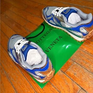 Bottega Veneta Blue and Gray Sneakers with Tan Details